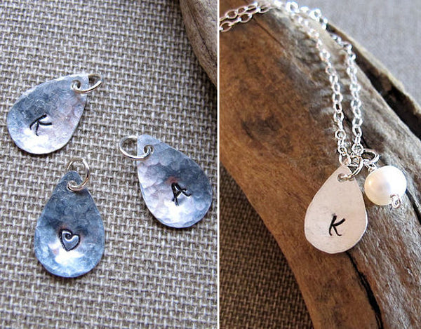 Teardrop Sterling Silver Initial Charm