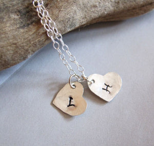 Two Heart Charms Initial Necklace