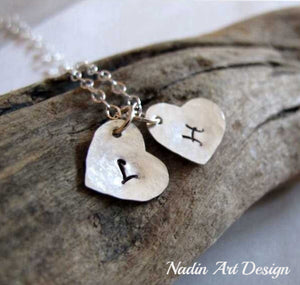 Heart charms initial necklace