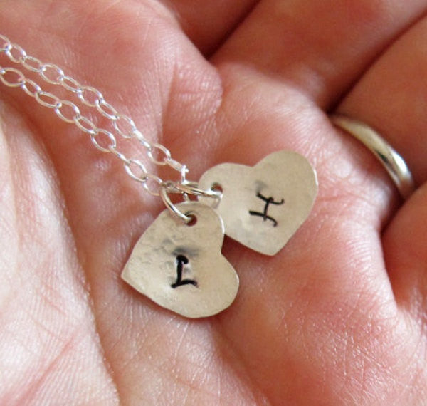 Heart charms initial necklace