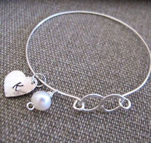 Pearl Charm Heart Bangle Bracelet