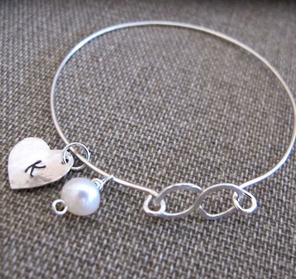 Pearl Charm Heart Bangle Bracelet