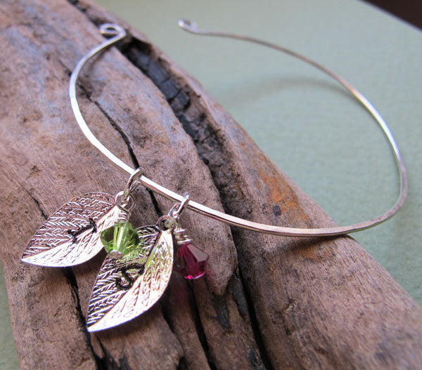 Leaf charms crystal silver bracelet