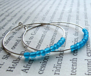 Fashion Sterling Silver Hoops with Blue Beads