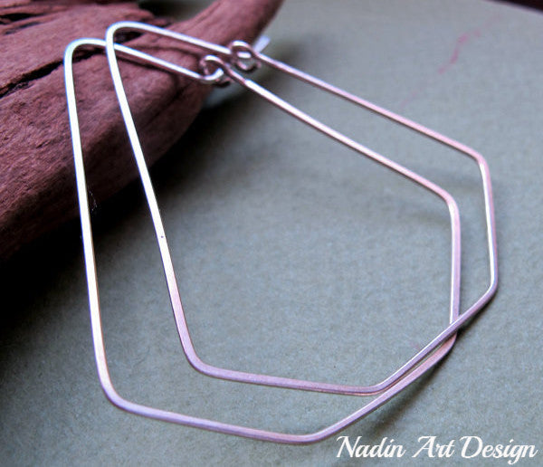 Geometric Sterling Silver Diamond Shape Earrings - Diamond Hoops