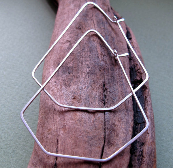 Geometric Sterling Silver Diamond Shape Earrings - Diamond Hoops