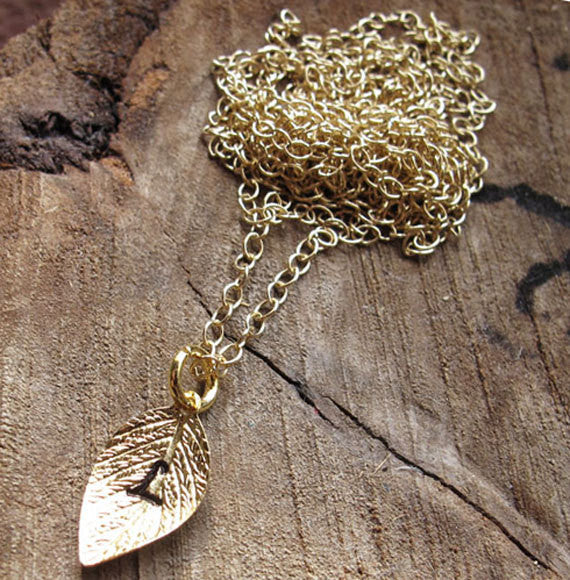 Gold Leaf Charm Necklace - Gift for Her