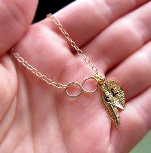 Infinity Bracelet with Personalized Leaf, Feather Charms