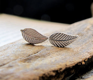 Tiny Silver Leaf Stud Earrings