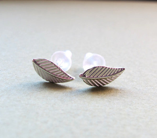 Tiny Silver Leaf Stud Earrings