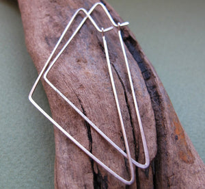 Triangle Earrings - Handmade Sterling Silver Hoops - Geometric Earrings