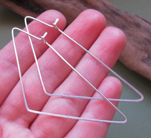 Triangle Earrings - Handmade Sterling Silver Hoops - Geometric Earrings