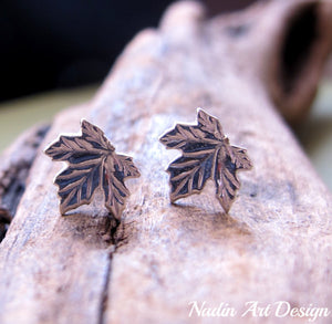 Maple leaf stud earrings in silver