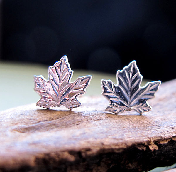 Maple leaf stud earrings in silver