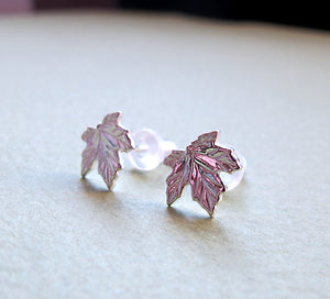 Silver Maple Leaf Stud Earrings