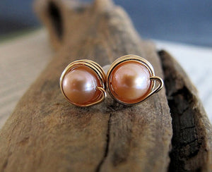 Wire Wrapped Pearl Studs