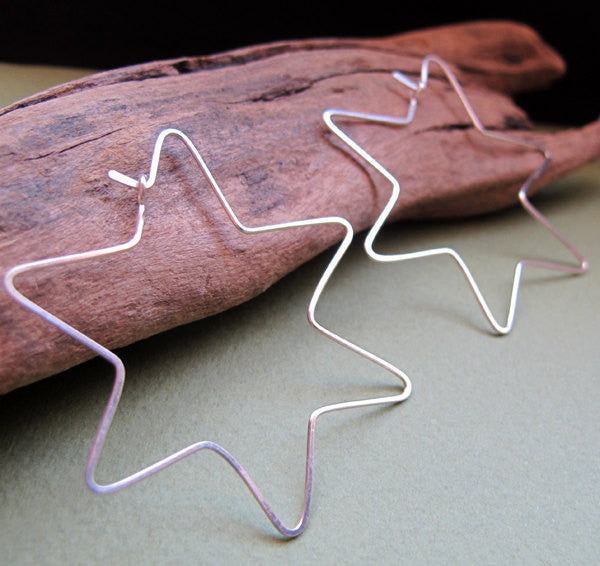 Sterling Silver Star Hoop Earrings