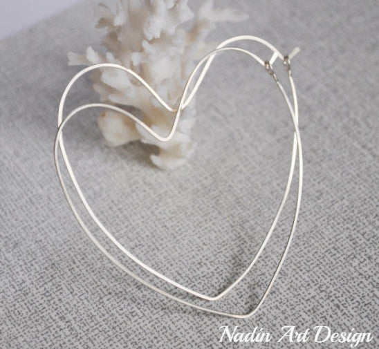 Heart Sterling Silver Hoop Earrings