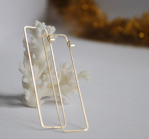 Large rectangle sales hoop earrings