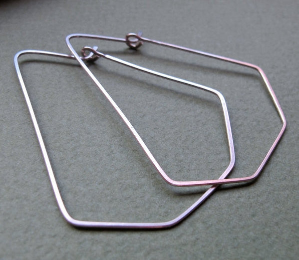 Geometric Sterling Silver Diamond Shape Earrings - Diamond Hoops