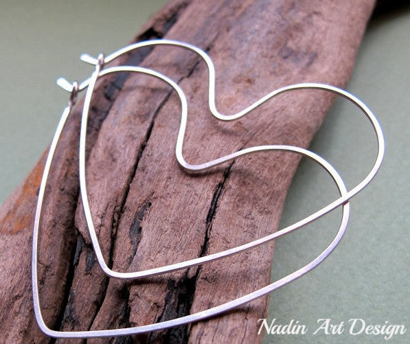 Silver big heart earrings