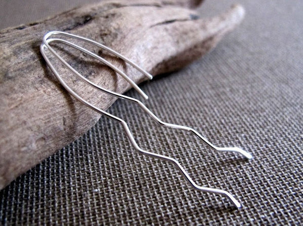 Long silver wave earrings