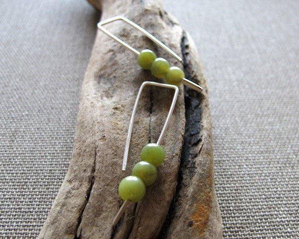 Green beads silver earrings