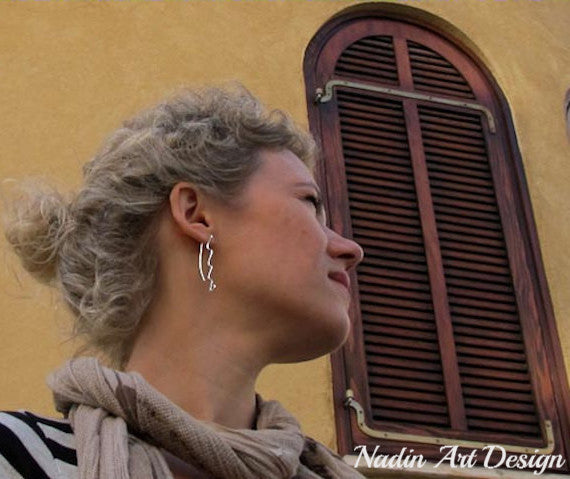 long curved sterling silver earrings
