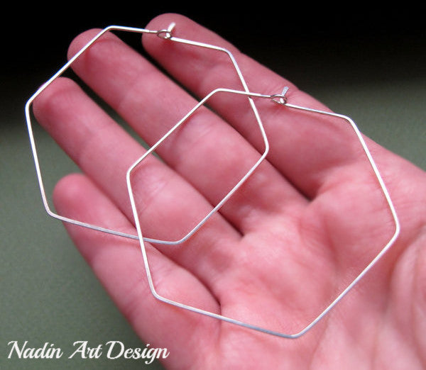 six sided silver hoop earrings