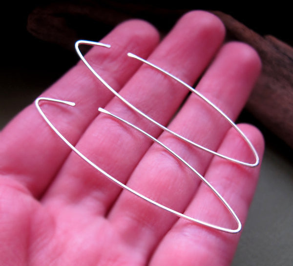 Narrow Long Earrings - Marquise Hoops