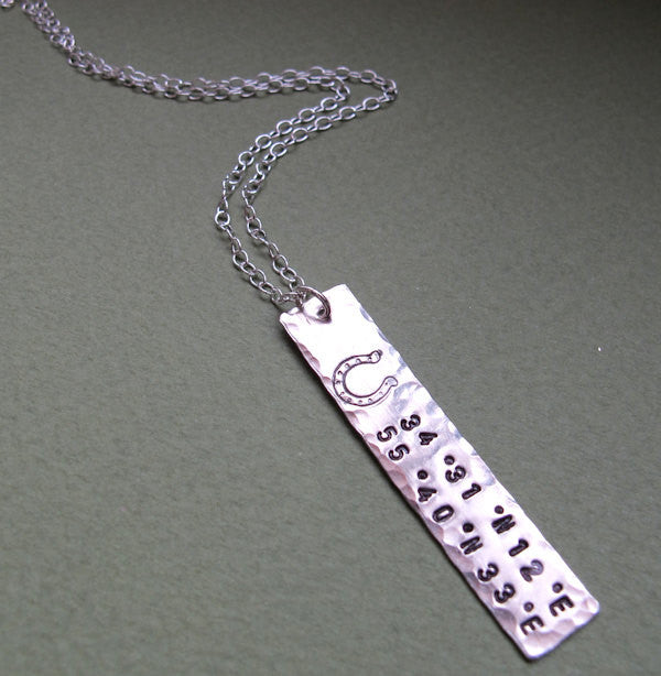 Hand Stamped Personalized GPS Pendant Necklace