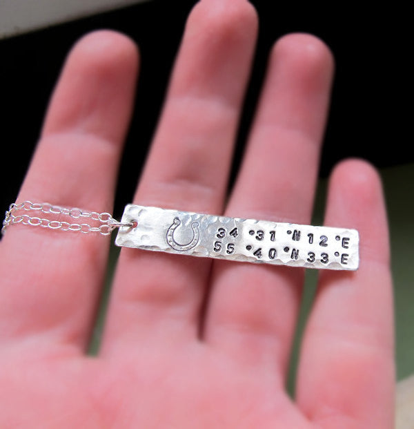 Hand Stamped Personalized GPS Pendant Necklace