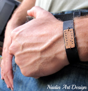 custom leather mens bracelet - Mens Engraved Copper bracelet - Mens Gift