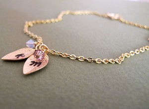 Gold Leaves Birthstone Necklace