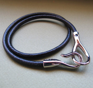 Silver Hook Leather Bracelet