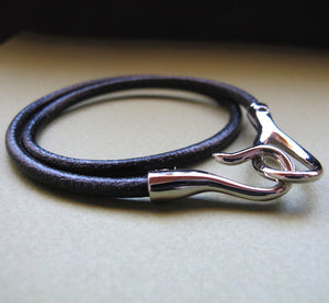 Silver Hook Leather Bracelet