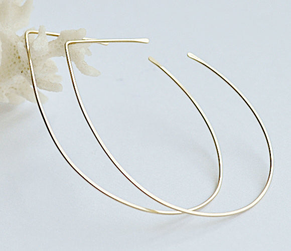 Lotus Gold Hoop Earrings - Open teardrop hoops in Gold Filled