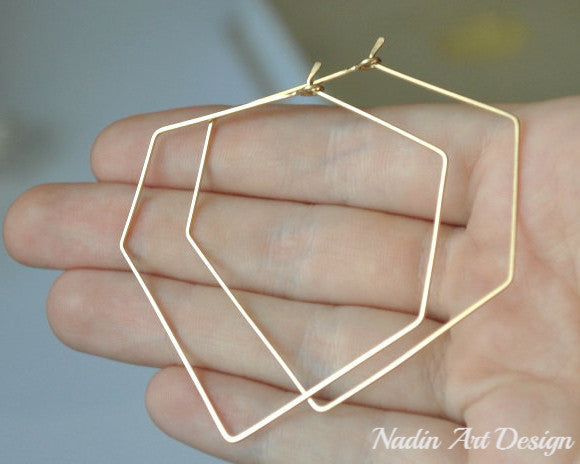 Unusual Geometric Hoop Earrings in Sterling silver / Gold