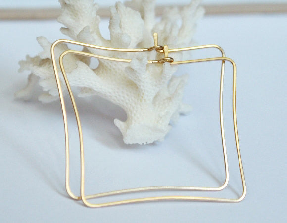 Square Gold Hoop Earrings - Geometric hoops