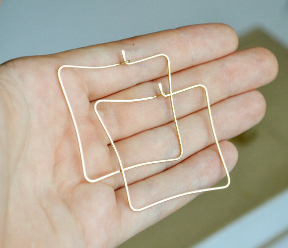 Square Gold Hoop Earrings - Geometric hoops