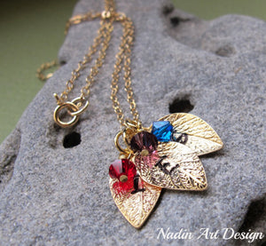 Leaf and crystal charm necklace