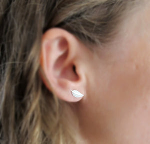 Tiny Silver Leaf Stud Earrings