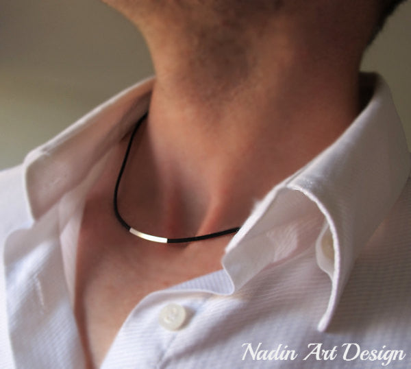 Tube Leather Cord Necklace for Men - Elegant Jewelry / Mens Jewelry Black / 16 inch (40cm)