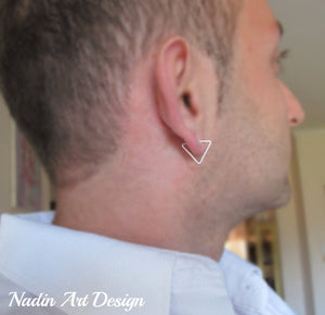 Triangle silver earring for men