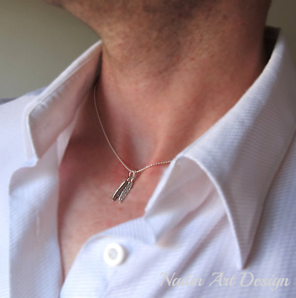 Initial feather charms silver necklace