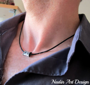 Fish pendant leather choker necklace