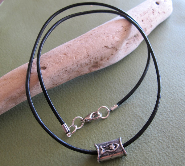 Fish Charm Men's Black Necklace