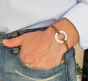 Mens engraved bracelet - brown leather bracelet for men - mens personalized bracelet