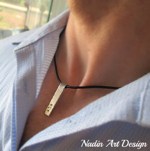 Initial Tag Leather Cord Men's Necklace