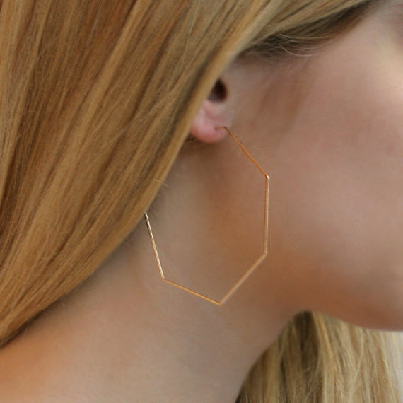 Octagon Gold Hoop Earrings - Polygon Hoops